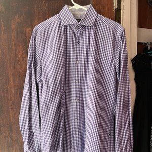 Hugo Boss Mens, Easter Purple Checkered Slim Fit Stretch Long Sleeve Shirt, Med